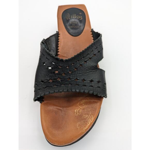 1803 Portugal | Black Leather Wedge Sandals | Size 40 / US 8.5 - Picture 5 of 6